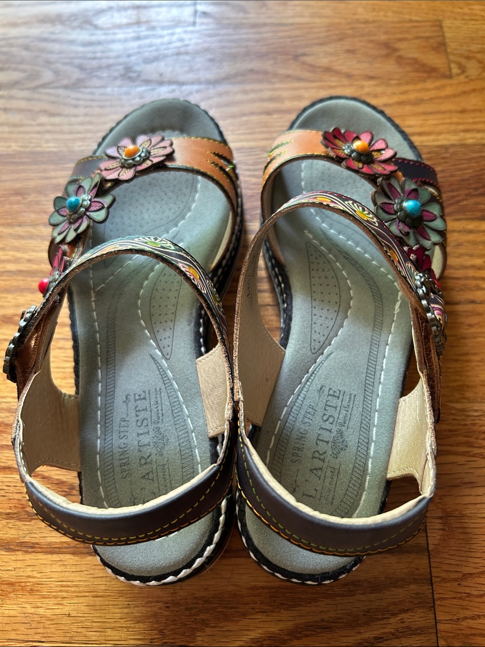 L’Artiste by Spring Laga Sandals Leather Floral Slingback Boho Size EU 40 US 9 - Picture 6 of 16